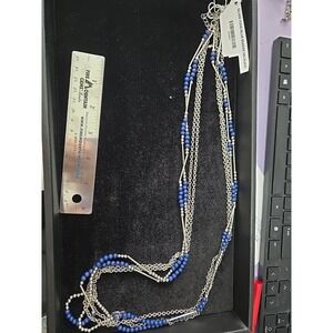 Silver Tone Blue Beaded Necklace 20"